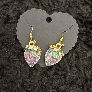 Gold and Purple Heart Dangle Earrings